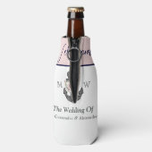 nautische bruiloft bloemanker roze marine welkom flesjeskoeler (Fles Achterkant)