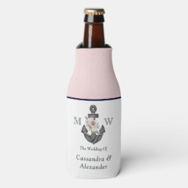 nautische bruiloft bloemanker roze marine welkom flesjeskoeler