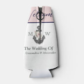 nautische bruiloft bloemanker roze marine welkom flesjeskoeler (Achterkant)