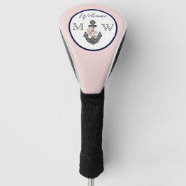 nautische bruiloft bloemanker roze marine welkom golfheadcover