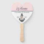 nautische bruiloft bloemanker roze marine welkom handwaaier (Achterkant)