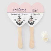 nautische bruiloft bloemanker roze marine welkom handwaaier (Voorkant en achterkant)