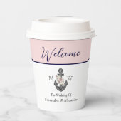 nautische bruiloft bloemanker roze marine welkom papieren bekers (Achterkant)