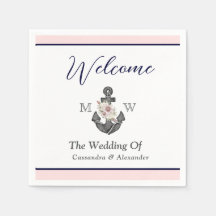 nautische bruiloft bloemanker roze marine welkom