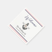 nautische bruiloft bloemanker roze marine welkom servet (Hoek)