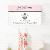 nautische bruiloft bloemanker roze marine welkom spandoek (Insitu)