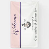 nautische bruiloft bloemanker roze marine welkom spandoek (Verticaal)