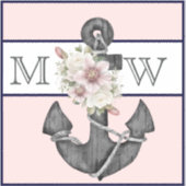 nautische bruiloft bloemanker roze marine welkom sticker (Voorkant)