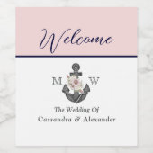 nautische bruiloft bloemanker roze marine welkom wijn etiket (Enkel label)