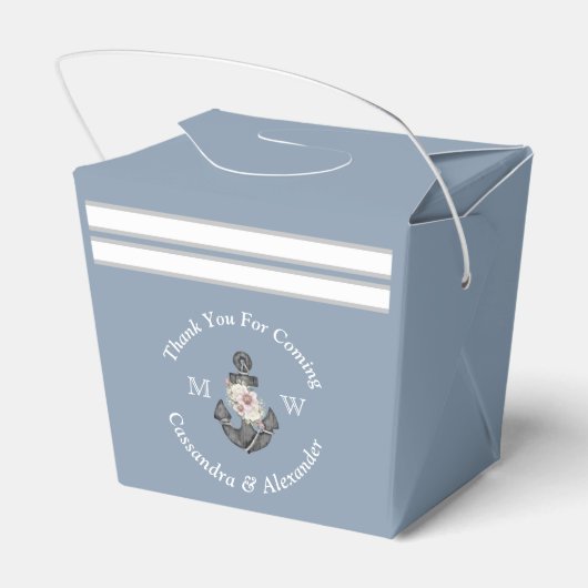 nautische bruiloft bloemanker stoffig blauw wit bedankdoosjes (Achterkant)