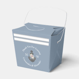 nautische bruiloft bloemanker stoffig blauw wit bedankdoosjes