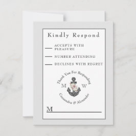 nautische bruiloft bloemanker zilver grijs wit RSVP kaartje