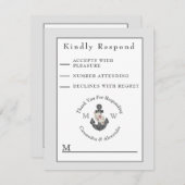 nautische bruiloft bloemanker zilver grijs wit RSVP kaartje (Voorkant / Achterkant)