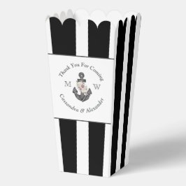 nautische bruiloft bloemanker zwart wit popcorn bedankdoosjes