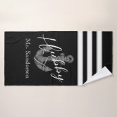 nautische bruiloft bloemanker zwart wit strand badhanddoek (Badhanddoek)