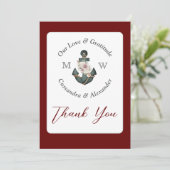 nautische bruiloft bloemenanker kastanjebruin roes bedankkaart (Staand voorkant)