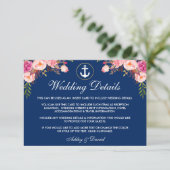 nautische bruiloft bloemenblauw Details invoegen K Informatiekaartje (Staand voorkant)