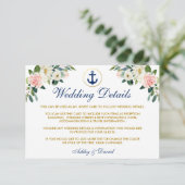 nautische bruiloft bloemengoud details invoegen Ka Informatiekaartje (Staand voorkant)