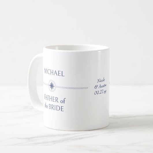 Nautische bruiloft cadeau vader van de bruid koffiemok (Voorkant links)