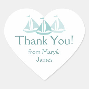 nautische bruiloft dank u blauwe boten hart sticker