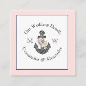 Nautische bruiloft detail Bloemen Anker Roze Marin Informatiekaartje (Voorkant)