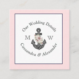 Nautische bruiloft detail Bloemen Anker Roze Marin Informatiekaartje