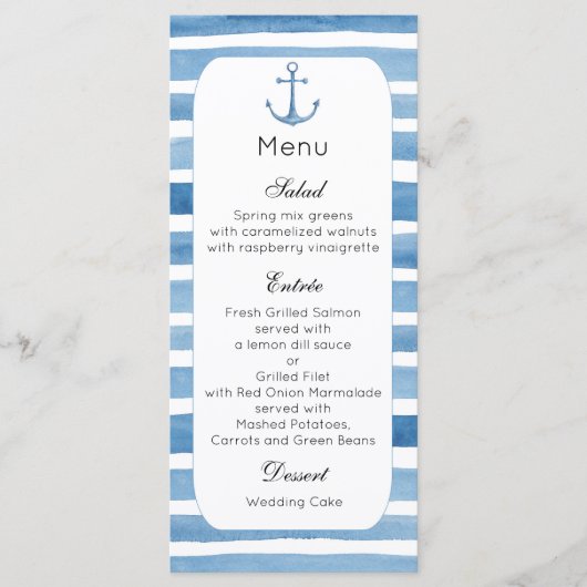 Nautische bruiloft diner menu Strand menu feest Bl (Voorkant)