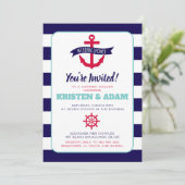 nautische bruiloft douche uitnodiging ankers wegen (Staand voorkant)