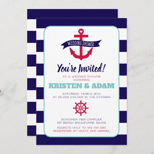 nautische bruiloft douche uitnodiging ankers wegen (Voorkant / Achterkant)