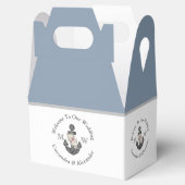Nautische bruiloft Dusty Blue Monogram Bloemen Ank Bedankdoosjes (Geopend)
