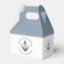 Nautische bruiloft Dusty Blue Monogram Bloemen Ank Bedankdoosjes