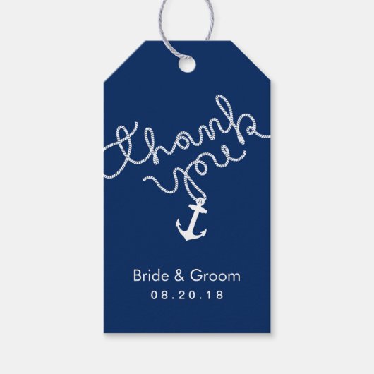 Nautische bruiloft gunst anker marine blauw dank u cadeaulabel (Voorkant)