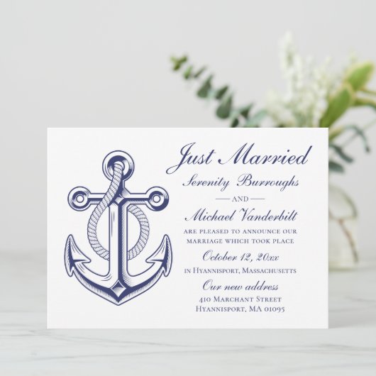 nautische bruiloft marine blauw anker net getrouwd kaart (Staand voorkant)