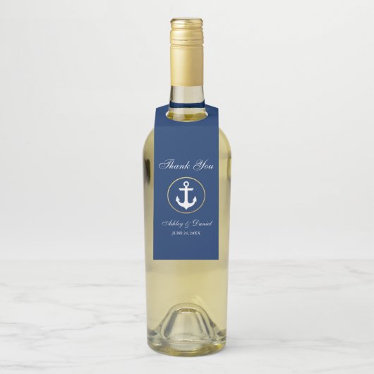 nautische bruiloft marine blauw goud dank u flessenhanger (Op fles)