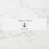 Nautische bruiloft Marine Blauw Wit Goud Waterfles Etiket (Enkel label)