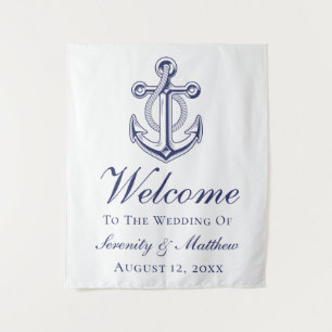 Nautische bruiloft Marine Blue Anchor Welkomstbord Wandkleed