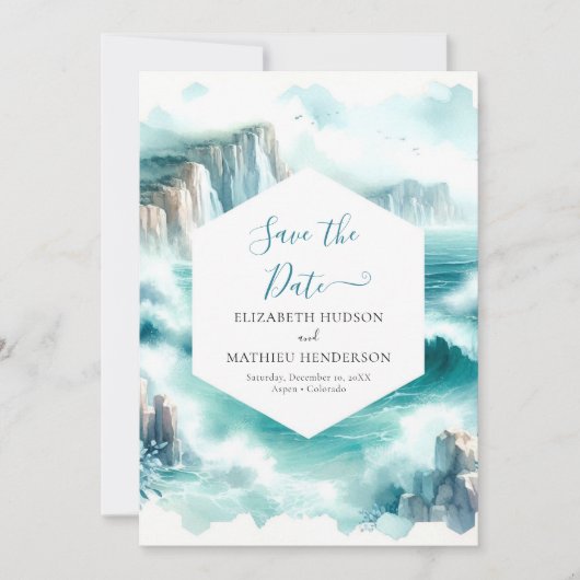 Nautische bruiloft met minimale Waterverf Save The Date (Voorkant)