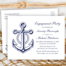 Nautische bruiloft Navy Blue Anker Verlovingsfeest Briefkaart
