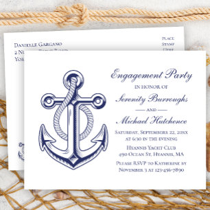 Nautische bruiloft Navy Blue Anker Verlovingsfeest Briefkaart