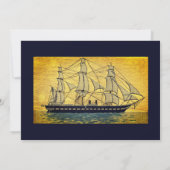 Nautische bruiloft Navy Gold Ship Adventure begint Kaart (Achterkant)