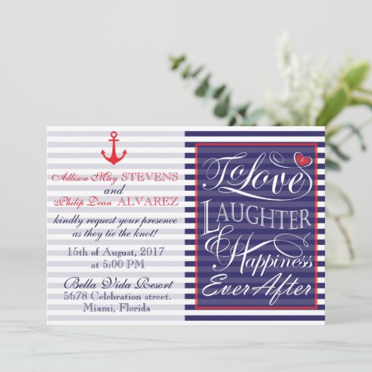 Nautische bruiloft ontwerp uitnodiging (Staand voorkant)