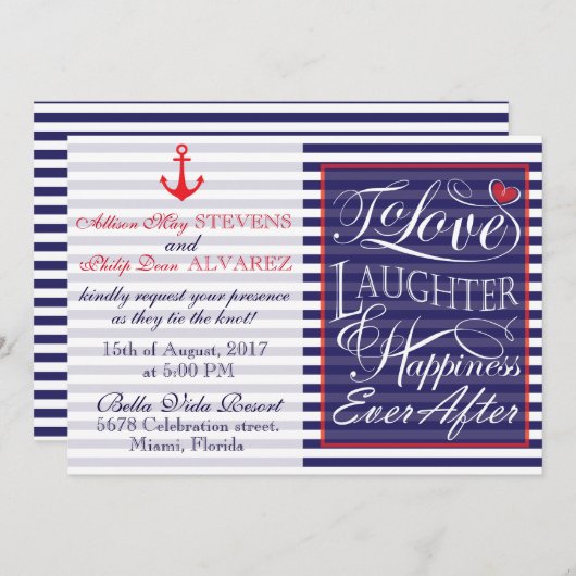 Nautische bruiloft ontwerp uitnodiging (Voorkant / Achterkant)