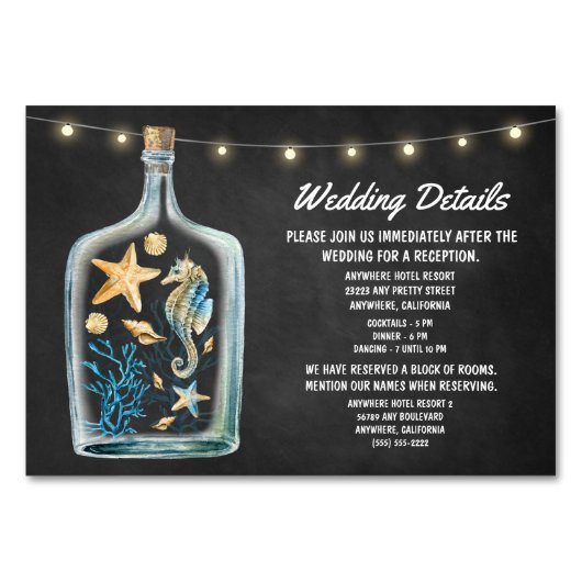 Nautische Bruiloft Receptie Accommodatie Kaarten (Voorkant)