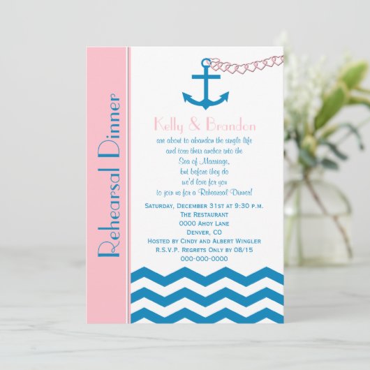 Nautische bruiloft repetitie diner uitnodiging (Staand voorkant)