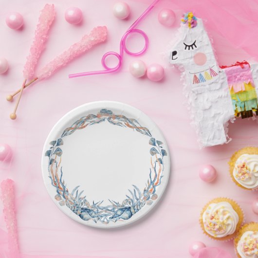 Nautische bruiloft Seashell krans Papieren Bordje (Feest)