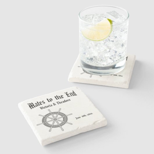 Nautische Bruiloft Stenen Onderzetter (Zijkant)