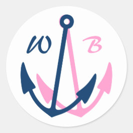 Nautische bruiloft stickers met monogram ankers