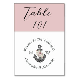 nautische bruiloft stoffige Roos blauw roze Kaart