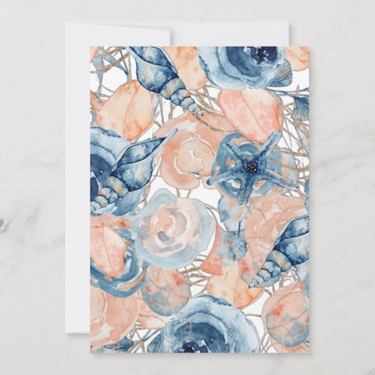 nautische bruiloft strand schelp bloemen Rozen wo Kaart (Achterkant)