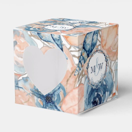 Nautische bruiloft Strand Seashell Bloemen Bedankdoosjes (Voorkant Zijde)